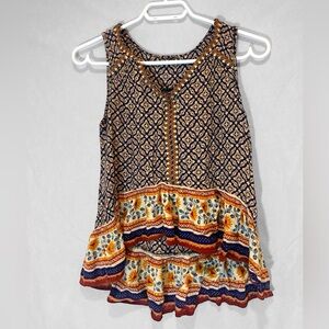 Patrons Of Peace Flowy Boho Tank Top with Embroidered Trim |